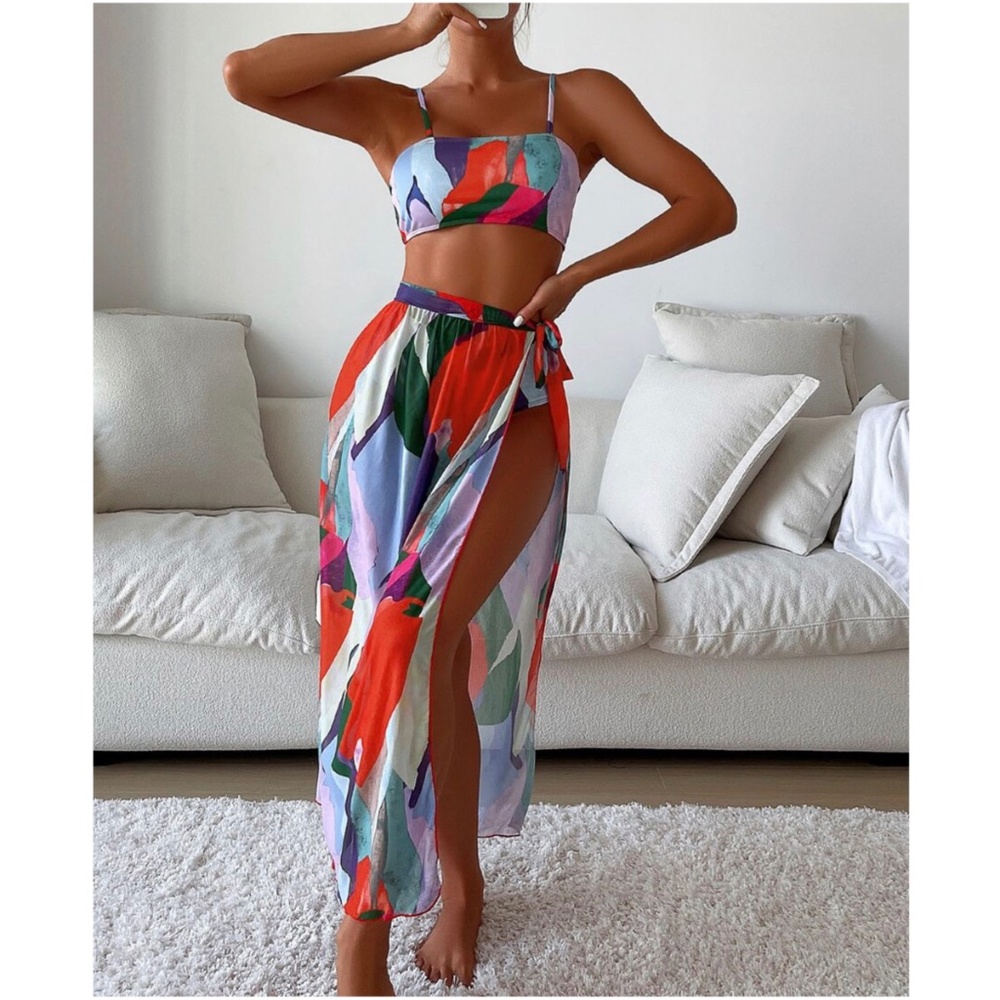 Boho Multicolor Bikini Cover up Swim Beach Set